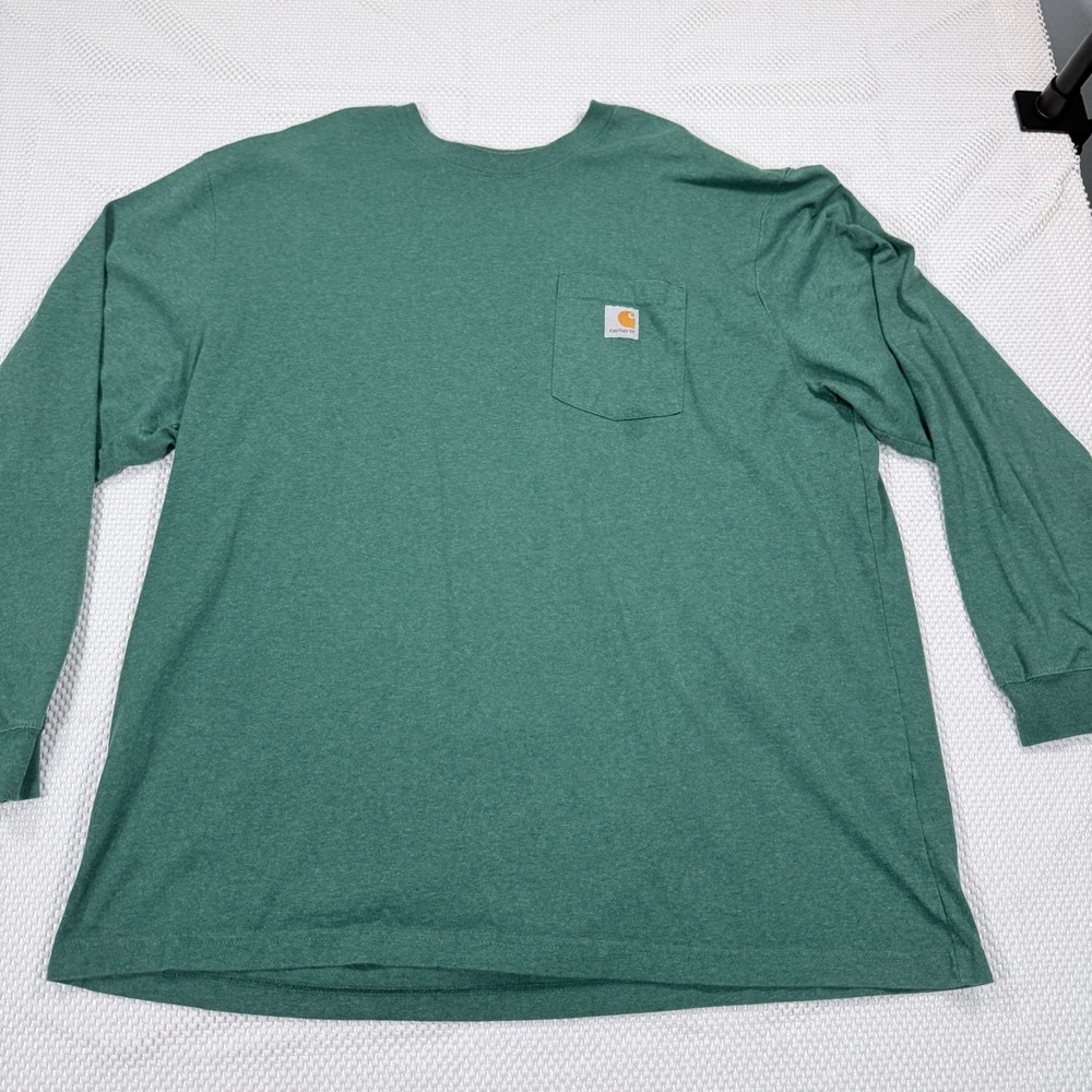 Carhartt K126 Men's Heather Green Long Sleeve Pocket T-Shirt Heavyweight Work